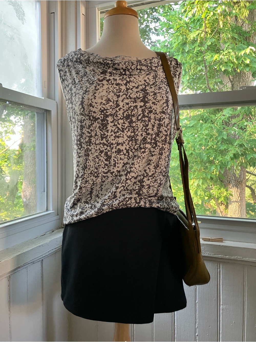 Vintage Y2K Calvin Klein Grey and White Snakeskin Cowl Neck Blouse